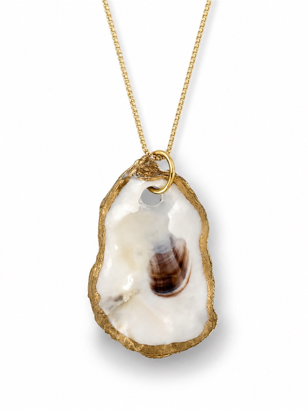 Hand-Painted Gilded Oyster Shell Necklace | Adjustable chain and Freedom Clasp